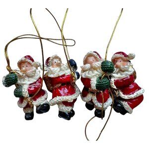 Set Of 4 Handcrafted Santa Claus Ornaments With a Gold Hanging String Fo…